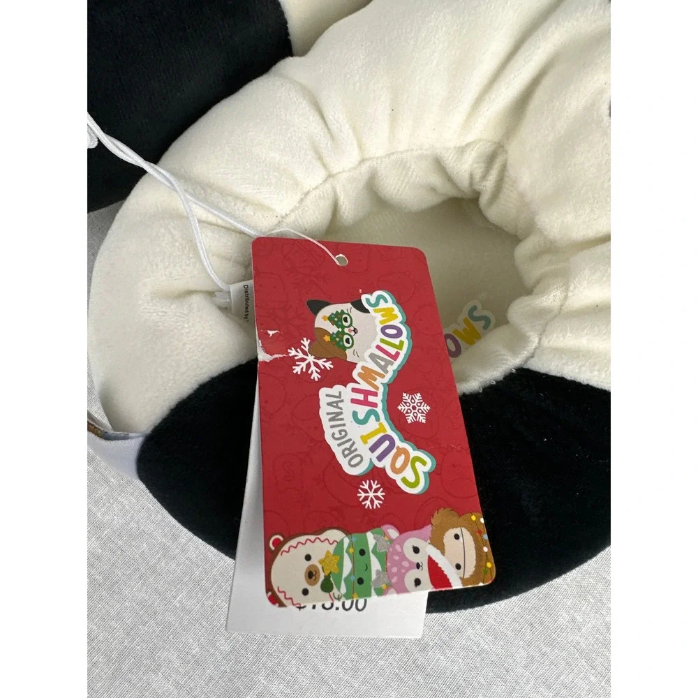 Squishmallows Santa Hat Cat Slippers Kids Size 4/5 Holiday Plush Off-White Black